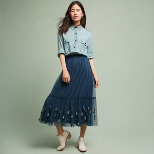 Maeve by Anthropologie Masti Mesh Tulle Tassel Midi Skirt - XS - New